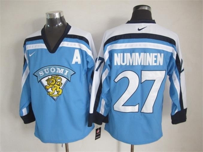 Men's Winnipeg Jets #27 Teppo Numminen Sky blue Throwback Jersey