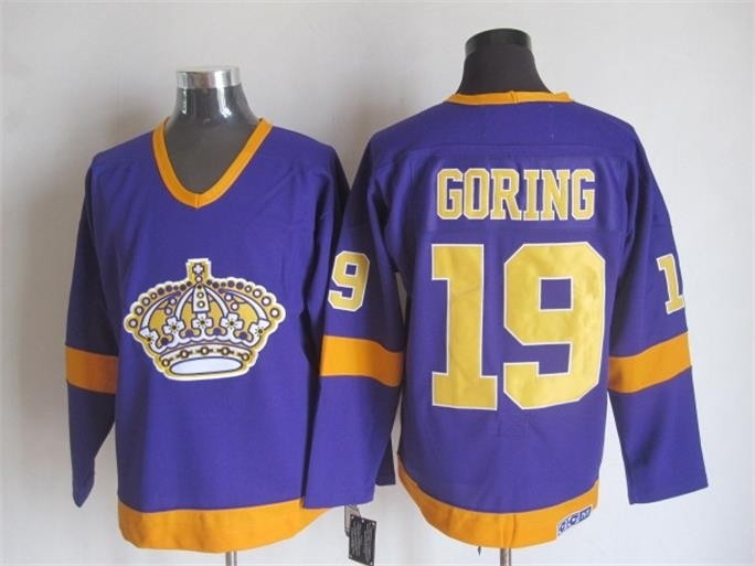 Men's Los Angeles Kings #19 Butch Goring Purple Throwback CCM Jersey