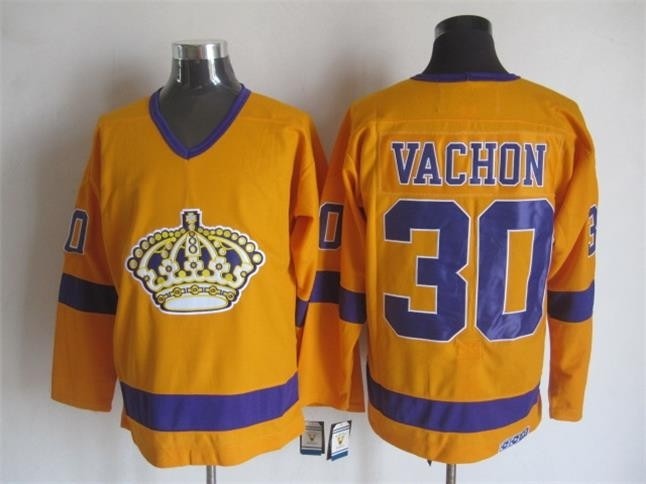 Men's Los Angeles Kings #30 Rogie Vachon Yellow Throwback CCM Jersey