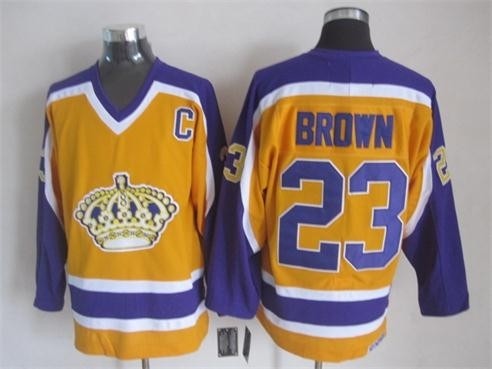 Men's Los Angeles Kings #23 Dustin Brown Yellow With Purple Throwback CCM Jersey