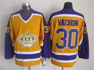 Men's Los Angeles Kings #30 Rogie Vachon Yellow With Purple Throwback CCM Jersey