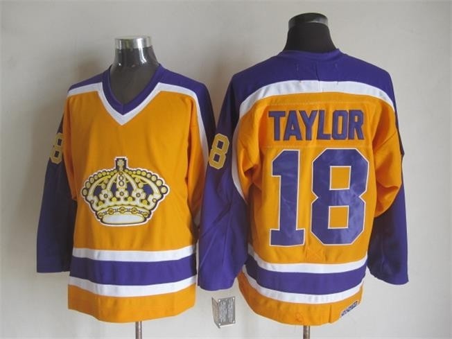 Men's Los Angeles Kings #18 Dave Taylor Yellow With Purple Throwback CCM Jersey