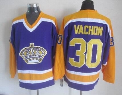 Men's Los Angeles Kings #30 Rogie Vachon Purple With Yellow Throwback CCM Jersey