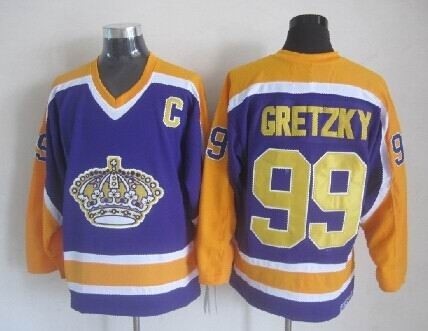 Men's Los Angeles Kings #99 Wayne Gretzky Purple With Yellow Throwback CCM Jersey