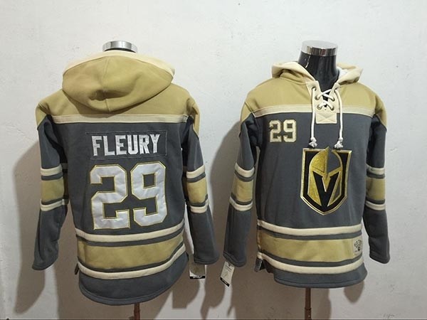 NHL Vegas Golden Knights #29 Marc-Andre Fleury Grey Cream All Stitched Hooded Sweatshirt