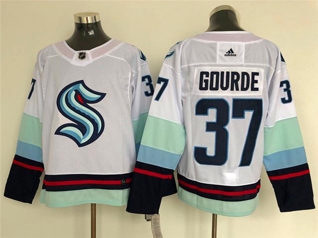 Men's Seattle Kraken #37 Yanni Gourde White Adidas Stitched NHL Jersey