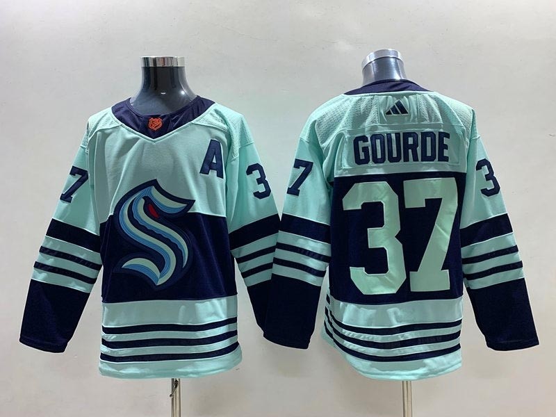 Men's Seattle Kraken #37 Yanni Gourde Ice Blue 2022-23 Reverse Retro Stitched Jersey