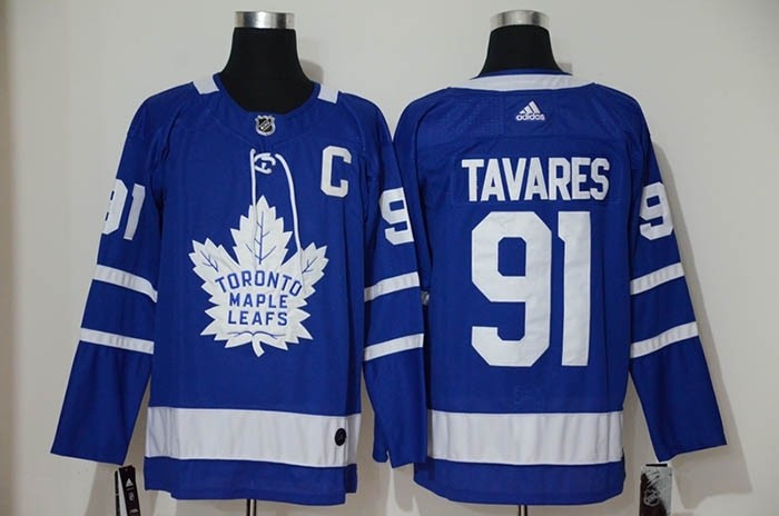 NHL Tonrto Maple Leafs#91 John Tavares Blue with C patch Adidas Jersey