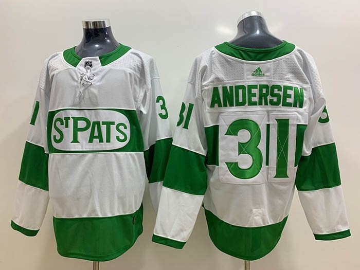 NHL Tonrto Maple Leafs #31 Frederik Andersen White Green St. Pats Adidas Jersey