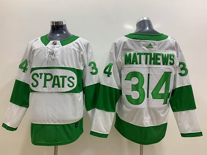 NHL Tonrto Maple Leafs #34 Auston Matthews White Green St. Pats Adidas Jersey