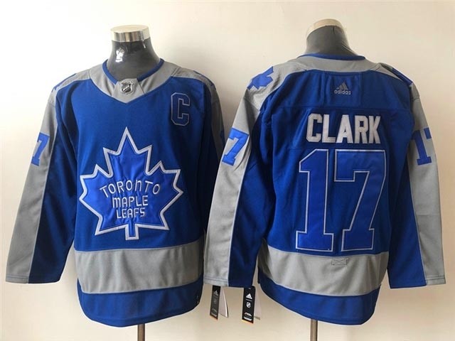 Toronto Maple Leafs #17 Wendel Clark Blue Adidas 2020-21 Reverse Retro Alternate NHL Jersey