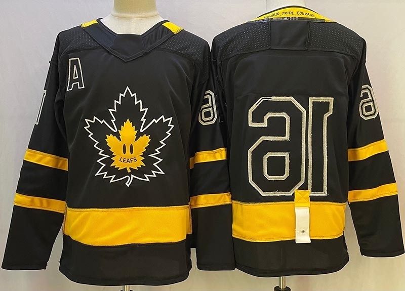 Men's Toronto Maple Leafs #16 Mitchell Marner Black-Yellow with Justin Bieber For Reversible Jersey