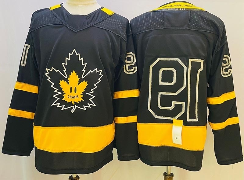 Men's Toronto Maple Leafs #19 Jason Spezza Black-Yellow with Justin Bieber For Reversible Jersey