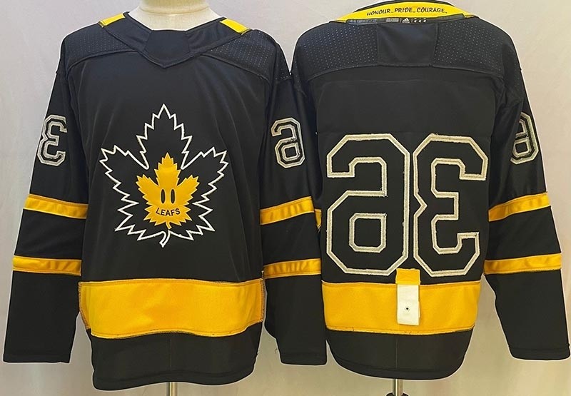 Men's Toronto Maple Leafs #36 Jack Campbell Black-Yellow with Justin Bieber For Reversible Jersey