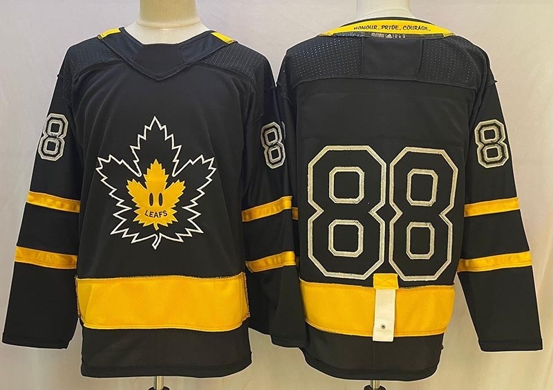 Men's Toronto Maple Leafs #88 William Nylander Black-Yellow with Justin Bieber For Reversible Jersey