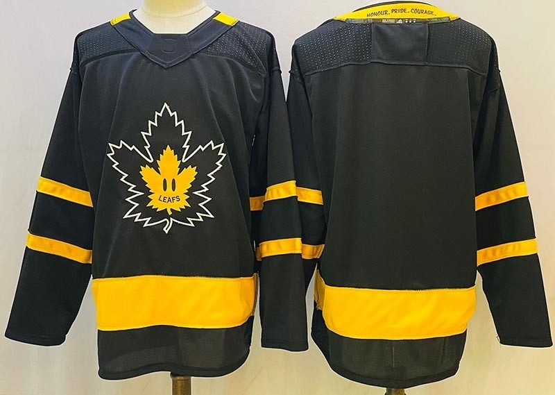 Men's Toronto Maple Leafs Blank Black-Yellow with Justin Bieber For Reversible Jersey