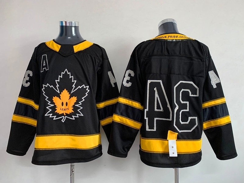 Men's Toronto Maple Leafs #34 Auston Matthews Black-Yellow with Justin Bieber For Reversible Jersey