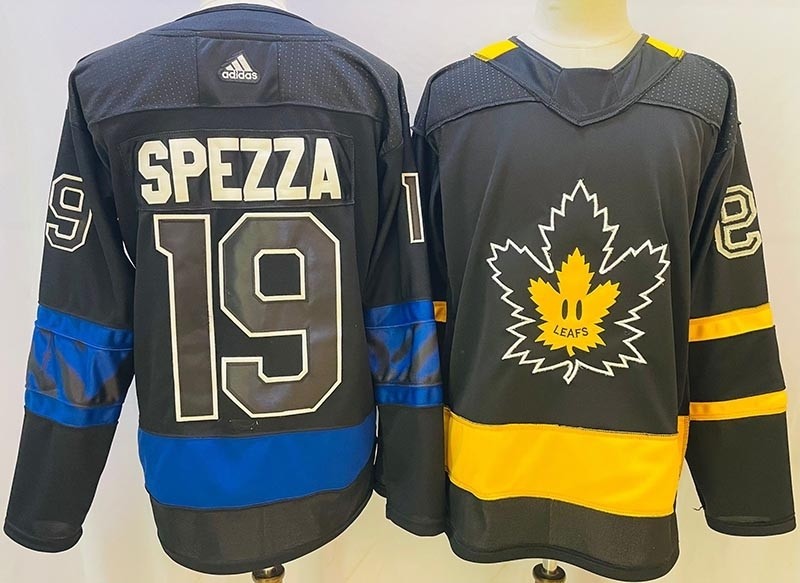 Men's Toronto Maple Leafs #19 Jason Spezza (one side black-blue and other side black-yellow) Reversible Jersey