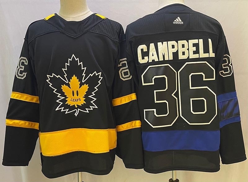 Men's Toronto Maple Leafs #36 Jack Campbell (one side black-blue and other side black-yellow) Reversible Jersey