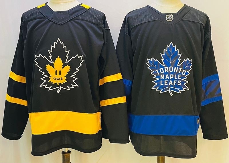 Men's Toronto Maple Leafs Any Name (one side black-blue and other side black-yellow) Reversible Jersey(Name and number remark in comment column)