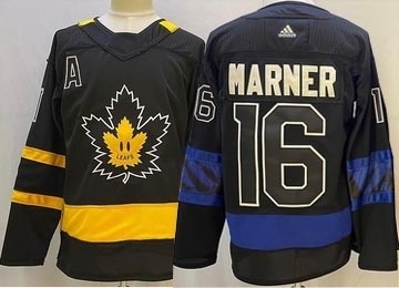 Men's Toronto Maple Leafs #16 Mitchell Marner (one side black-blue and other side black-yellow) Reversible Jersey