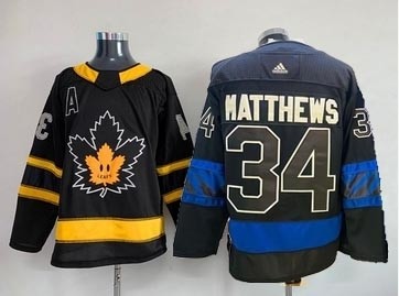 Men's Toronto Maple Leafs #34 Auston Matthews (one side black-blue and other side black-yellow) Reversible Jersey