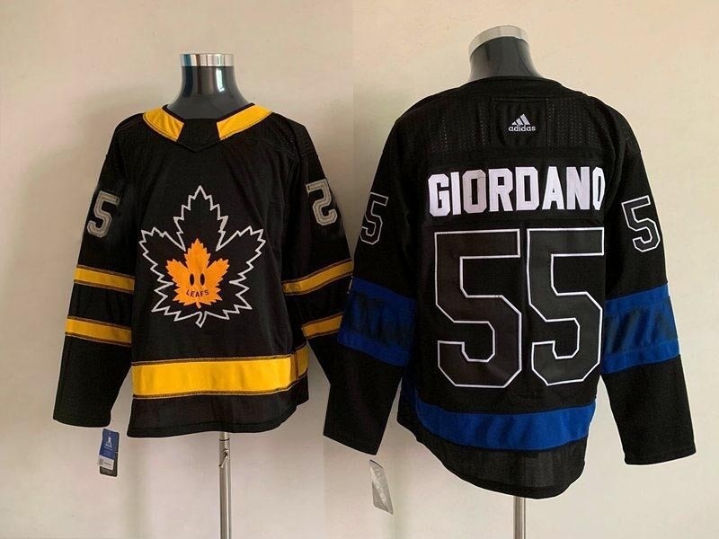 Men's Toronto Maple Leafs #55 Mark Giordano (one side black-blue and other side black-yellow) Reversible Jersey