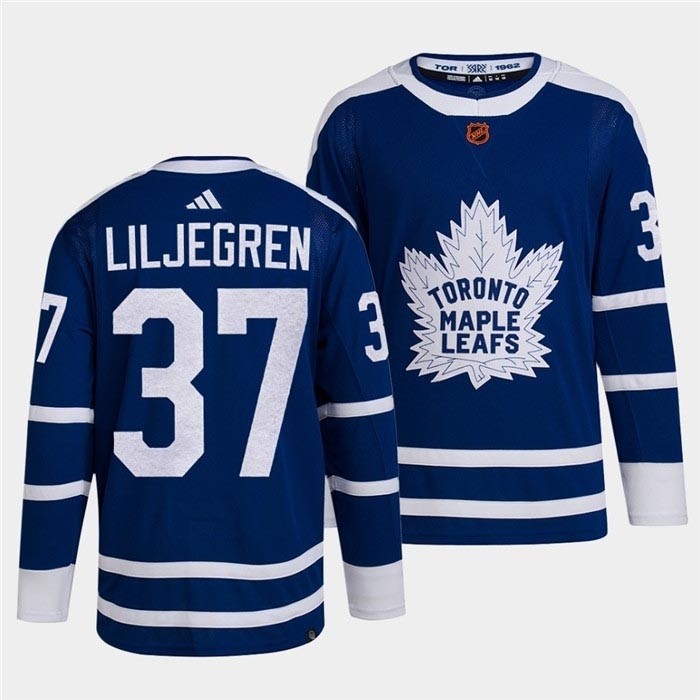 Men's Toronto Maple Leafs #37 Timothy Liljegren Blue 2022-23 Reverse Retro Stitched Jersey