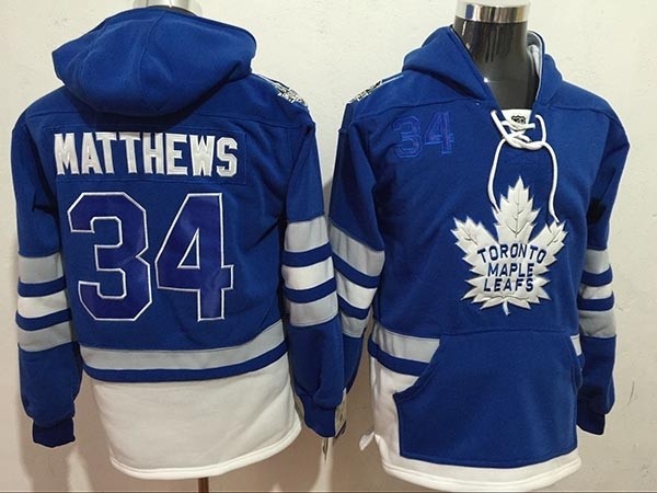 NHL Tonrto Maple Leafs #34 Auston Matthews Blue All Stitched Hooded Sweatshirt