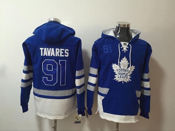 NHL Tonrto Maple Leafs #91 John Tavares Blue All Stitched Hooded Sweatshirt