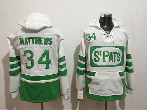 NHL Tonrto Maple Leafs #34 Auston Matthews White Green St. Pats All Stitched Hooded Sweatshirt