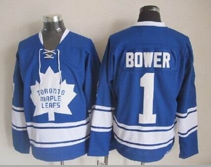 NHL Toronto Maple Leafs #1 Johnny Bower blue Third Throwback CCM jersey