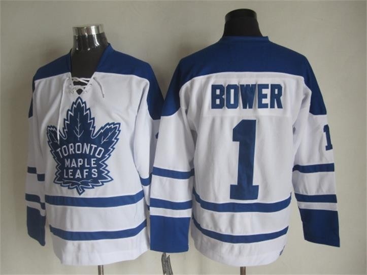 Men's Toronto Maple Leafs #1 Johnny Bower 1998-99 White CCM Throwback jersey