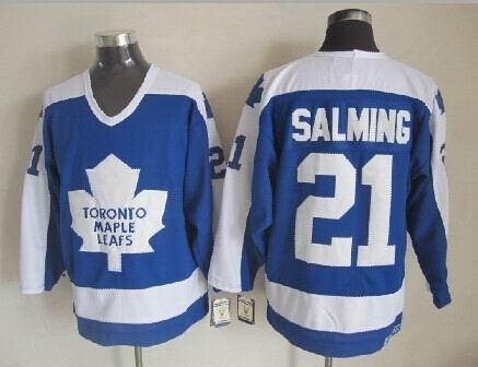 Men's Toronto Maple Leafs #21 Borje Salming Blue With White Throwback CCM Jersey