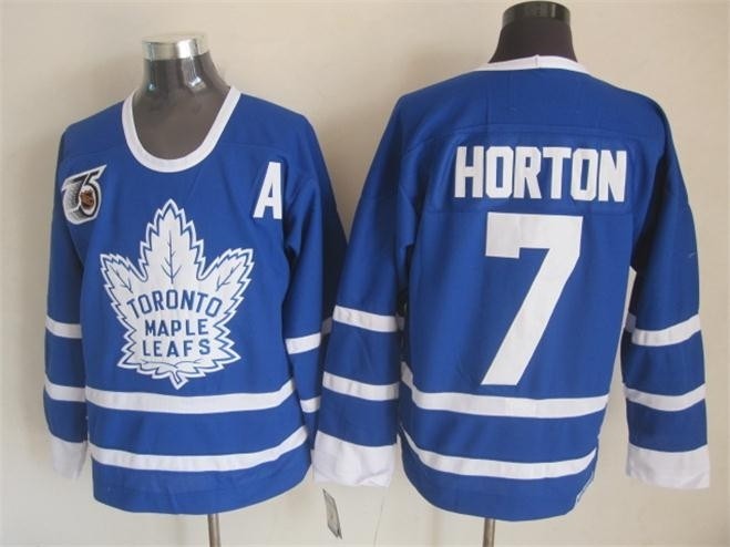 Men's Toronto Maple Leafs #7 Tim Horton Blue 75TH Throwback CCM Jersey