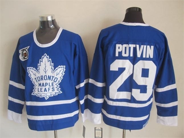 Men's Toronto Maple Leafs #29 Felix Potvin Blue 75TH Throwback CCM Jersey