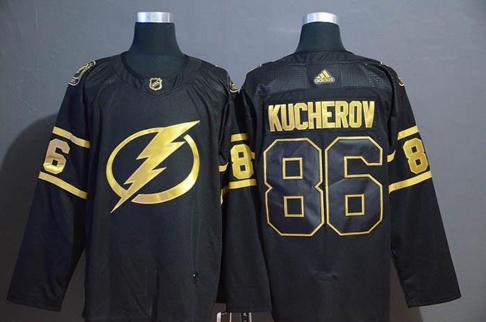 NHL Tampa Bay Lighting #86 Nikita Kucherov Black Gold Adidas Jersey