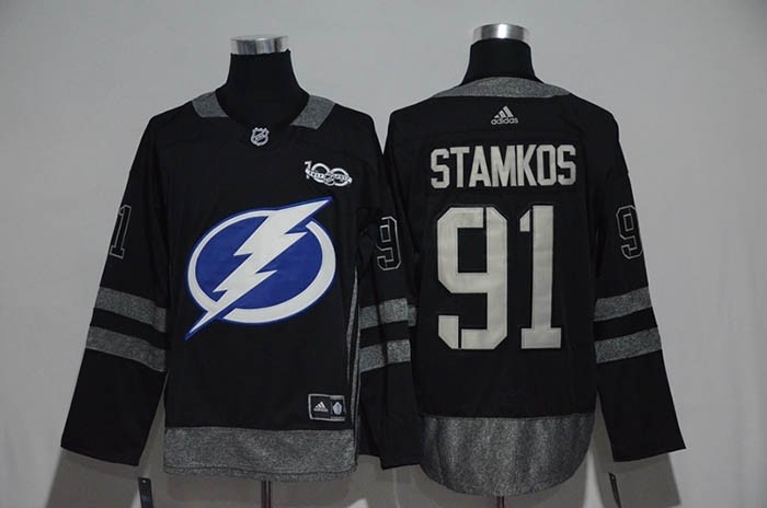 NHL Tampa Bay Lighting #91 Steven Stamkos Black 100th Centennal Classic Premier Jersey