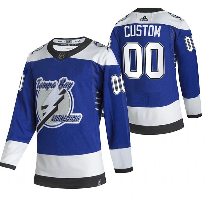 Tampa Bay Lightning Custom Blue Men's Adidas 2020-21 Reverse Retro Alternate Player NHL Jersey (Name and number remark in comment column)