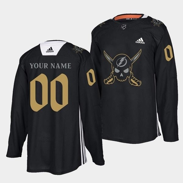 Men's Tampa Bay Lightning Black Gasparilla Inspired Pirate-Themed Warmup Stitched Jersy(Name and number remark in comment column)