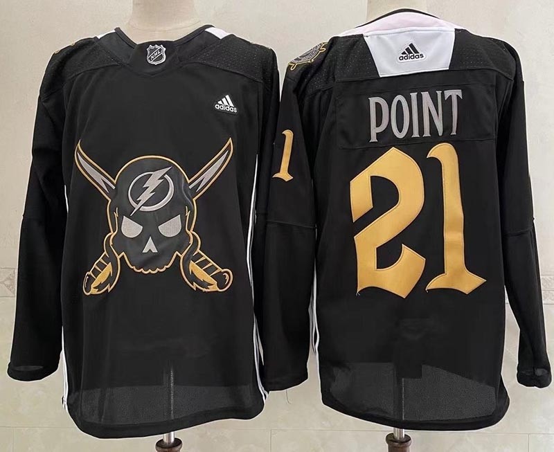 Men's Tampa Bay Lightning #21 Brayden Point Black Gasparilla Inspired Pirate-Themed Warmup Stitched Jersy