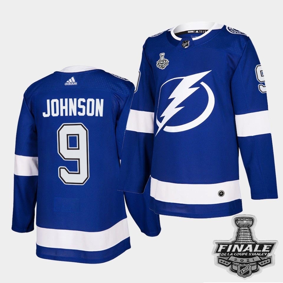 Tampa Bay Lightning #9 Tyler Johnson Blue Home Authentic 2021 NHL Stanley Cup Final Patch Jersey