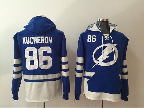 NHL Tampa Bay Lighting #86 Nikita Kucherov Blue All Stitched Hooded Sweatshirt