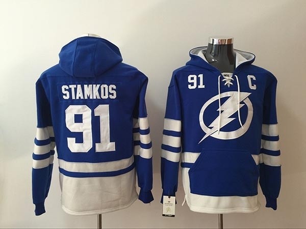 NHL Tampa Bay Lighting #91 Steven Stamkos Blue All Stitched Hooded Sweatshirt