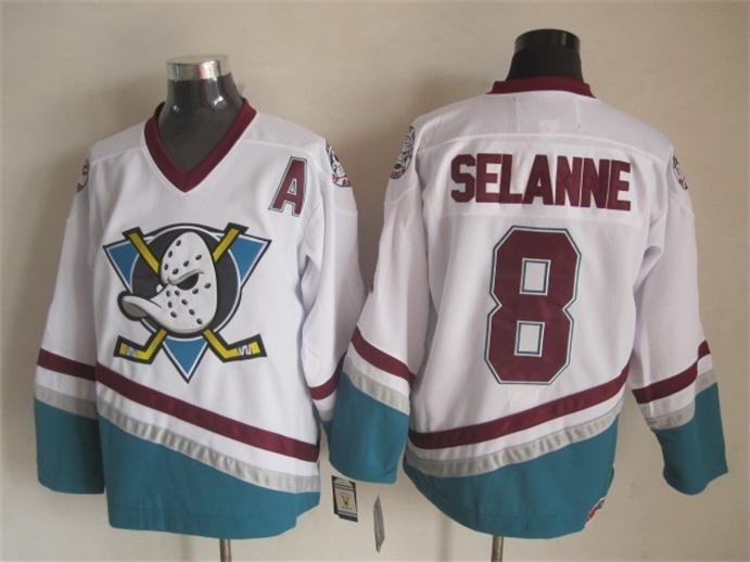 NHL Throwback Anaheim Ducks Teemu Selanne #8 White 1990's Home Jersey