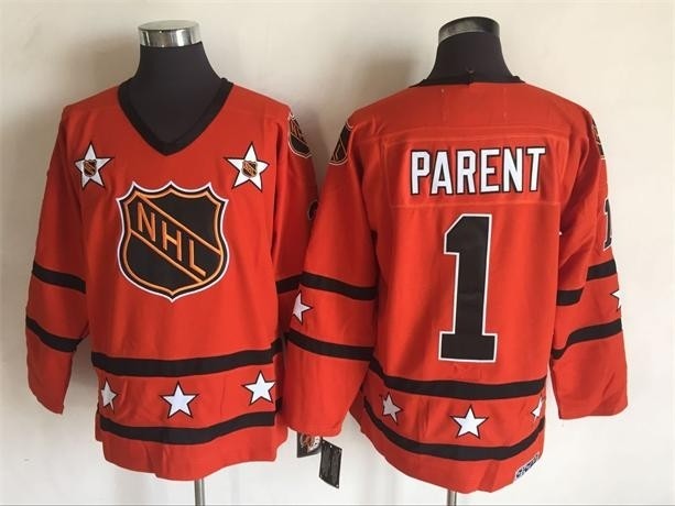 NHL All Star Game throwback Bernie Parent #1 Orange jersey