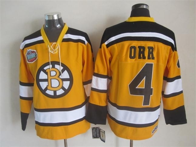 NHL Boston Bruins #4 Bobby Orr Yellow Throwback Jersey