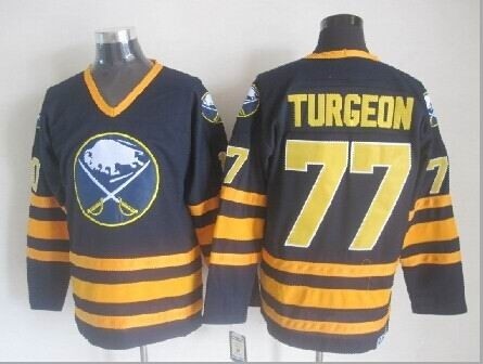 Men's Buffalo Sabres #77 Pierre Turgeon Navy Blue CCM Vintage Throwback Jersey