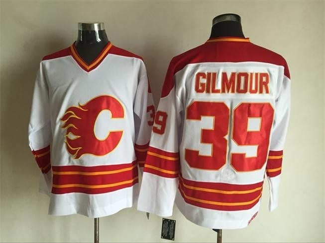 Men's Calgary Flames #39 Doug Gilmour White Throwback CCM Jersey