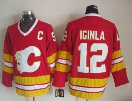 Men's Calgary Flames #12 Jarome Iginla Red Throwback CCM Jersey